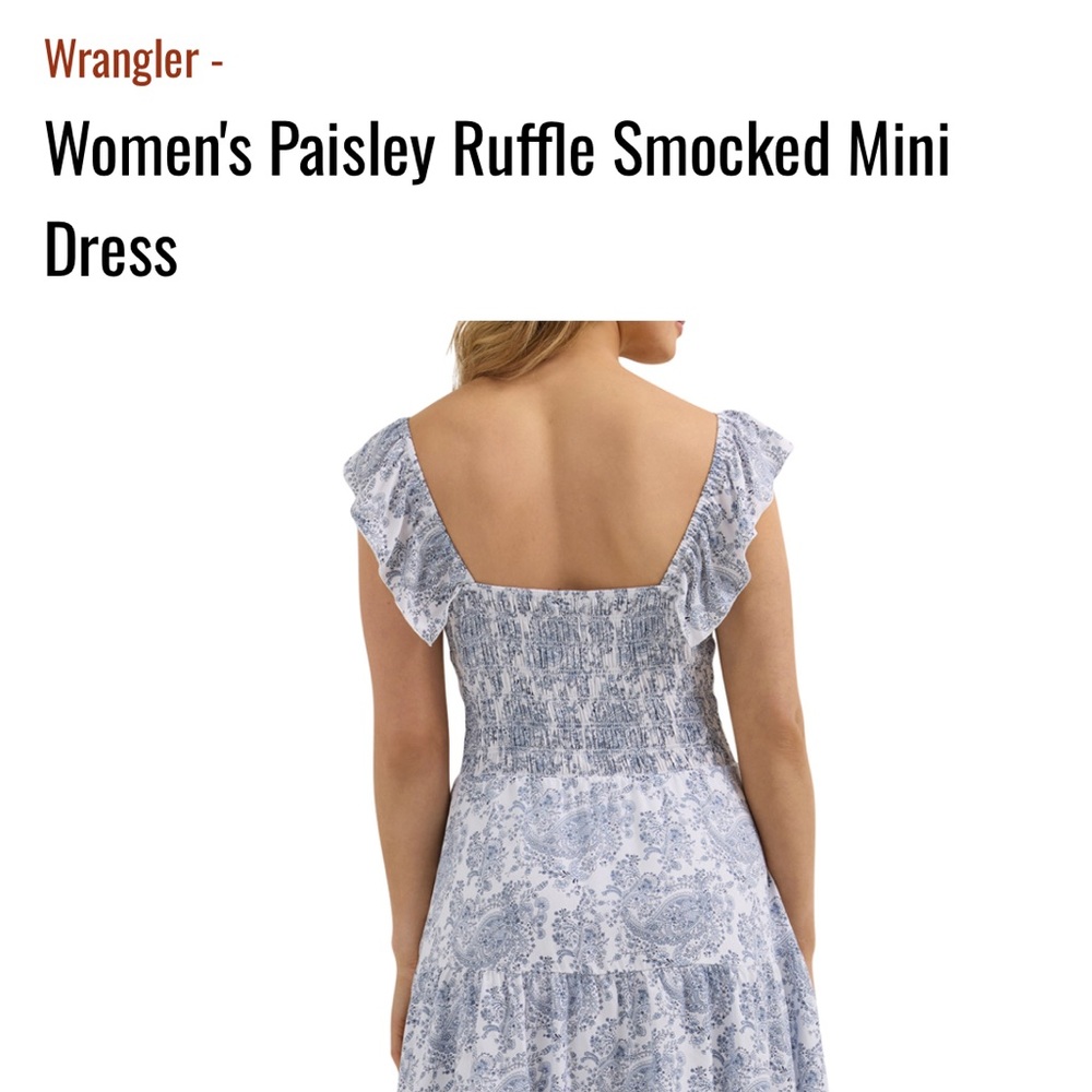 Smocked Ruffle Neck Blue Paisley Sundress - Picture 2 of 6